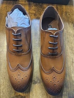 NEW Stacy Adams Dunbar Dress Shoes Youth 6.5M Brown Cognac Wingtip Oxford DIMPLE